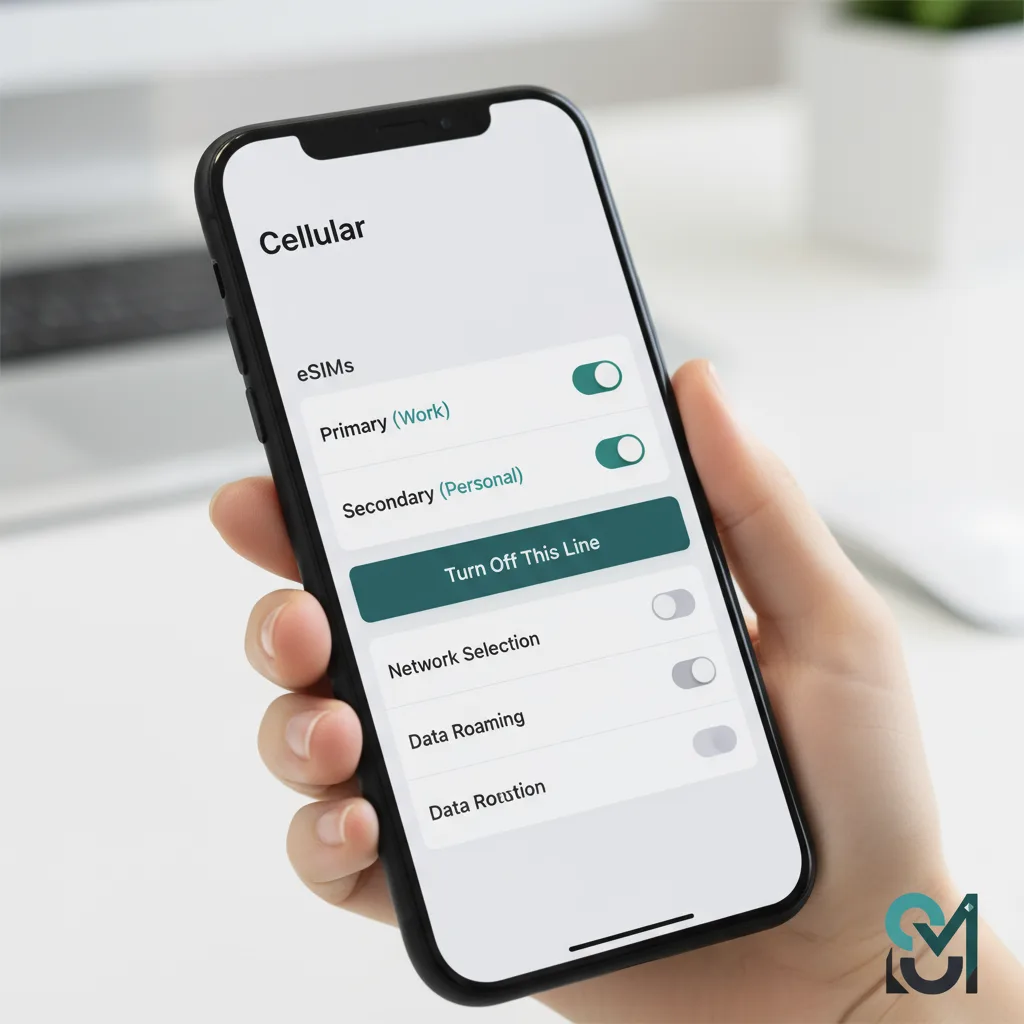 Smartphone settings screen displaying eSIM profile deactivation toggle switch with "Turn Off This Line" option enabled
